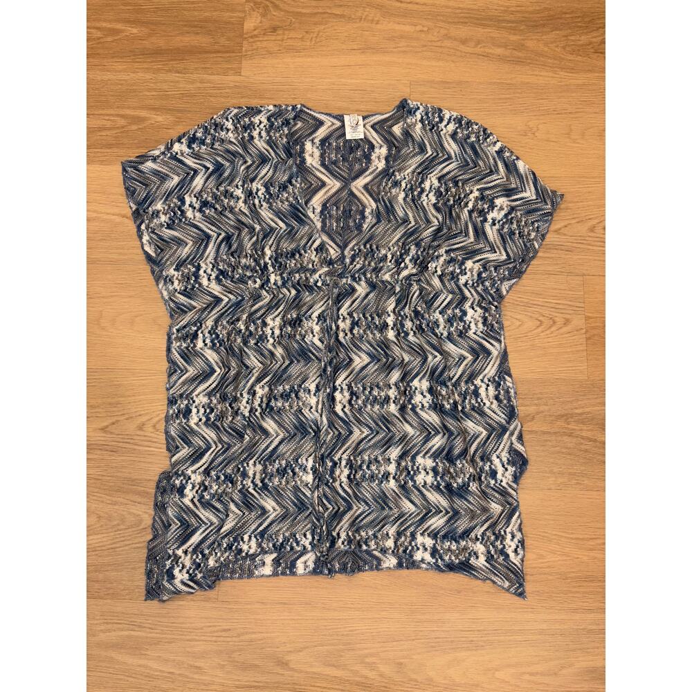 Becca by Rebecca Virtue blue zig zag crochet beach cover up womens size XS